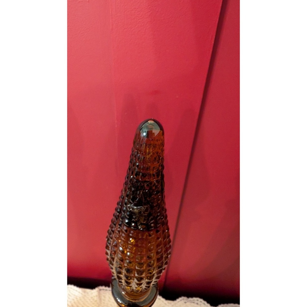 2 Vintage MCM Empoli Amber Diamond Point Glass Genie Bottle Decanter 22" Italy - Picture 9 of 16